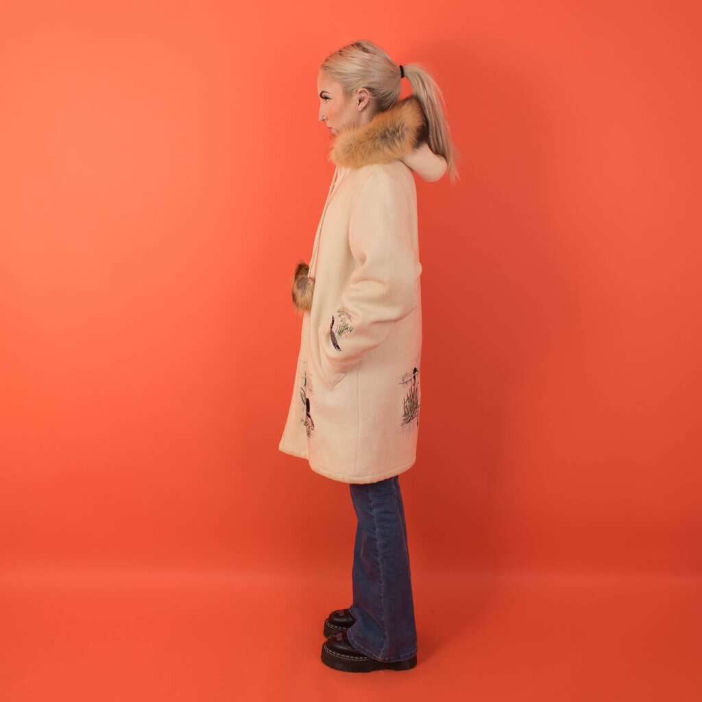 Vintage Northern Sun Limited Edition wool parka jacket, embroidered duck hooded wool coat, made in Canada - Medium - Image 3