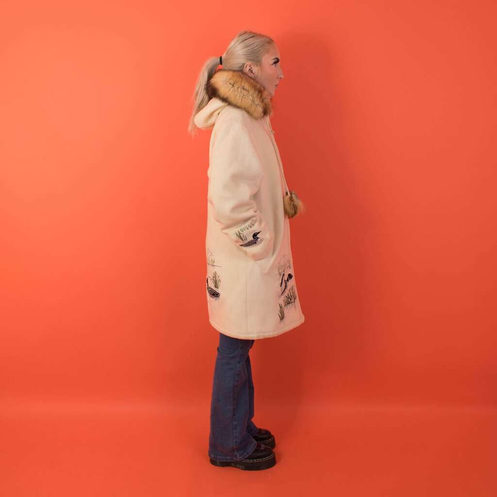 Vintage Northern Sun Limited Edition wool parka jacket, embroidered duck hooded wool coat, made in Canada - Medium - Image 2