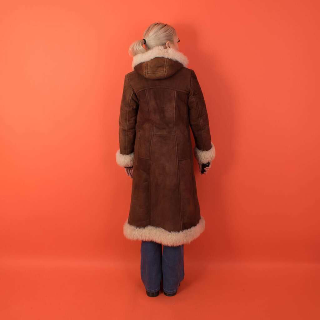 Vintage suede Penny Lane coat, womens hooded shearling boho hippie coat, retro Afghan coat - XS / Small - Image 4