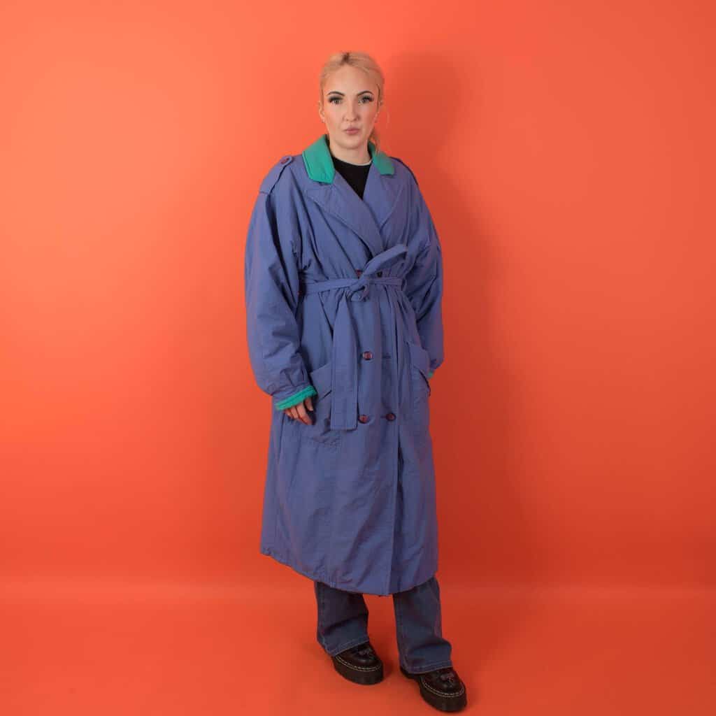 1980s colour block trench coat, womens vintage padded trench coat, womens retro jacket, made in Ireland - Medium / Large - Image 8