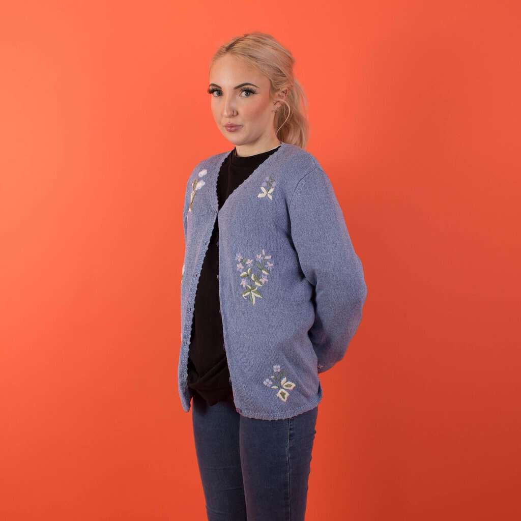 Vintage floral cardigan by Tulchan, blue cardigan with pretty pastel flowers - Medium / Large - Image 5