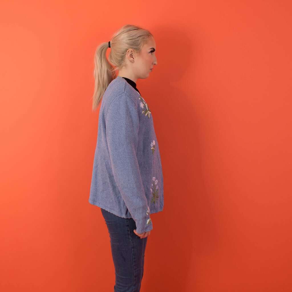 Vintage floral cardigan by Tulchan, blue cardigan with pretty pastel flowers - Medium / Large - Image 2