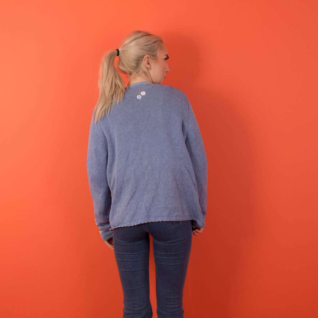 Vintage floral cardigan by Tulchan, blue cardigan with pretty pastel flowers - Medium / Large - Image 4