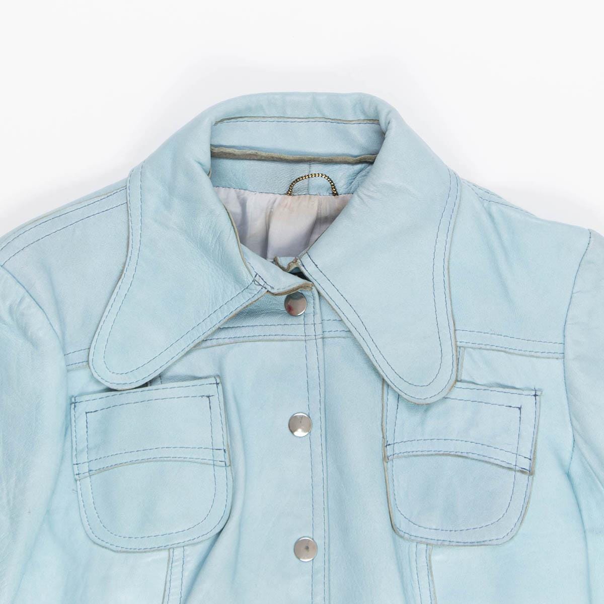 Rare 1960s 70s original real leather jacket light blue, womens rare vintage leather jacket - Small - Image 5