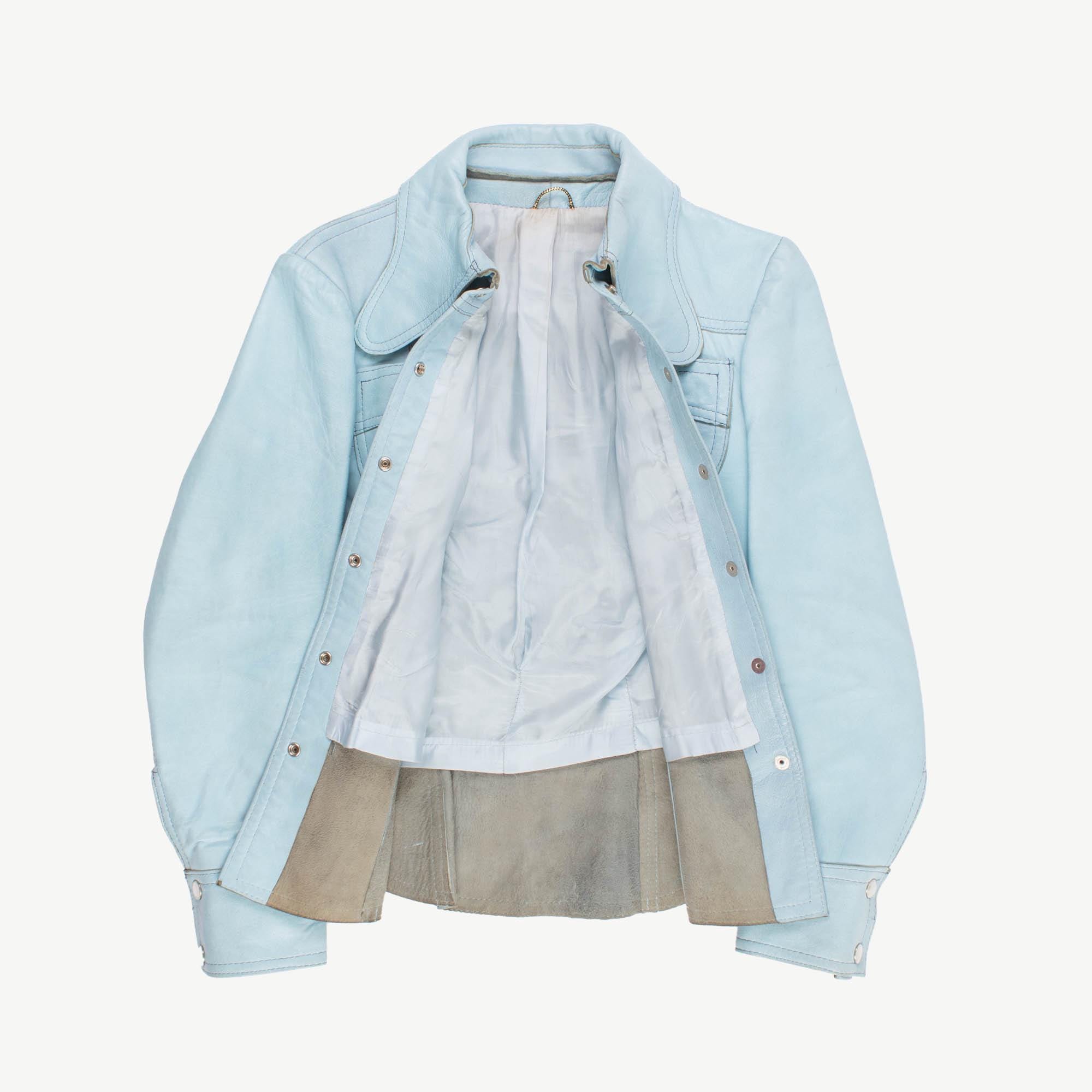 Rare 1960s 70s original real leather jacket light blue, womens rare vintage leather jacket - Small - Image 2