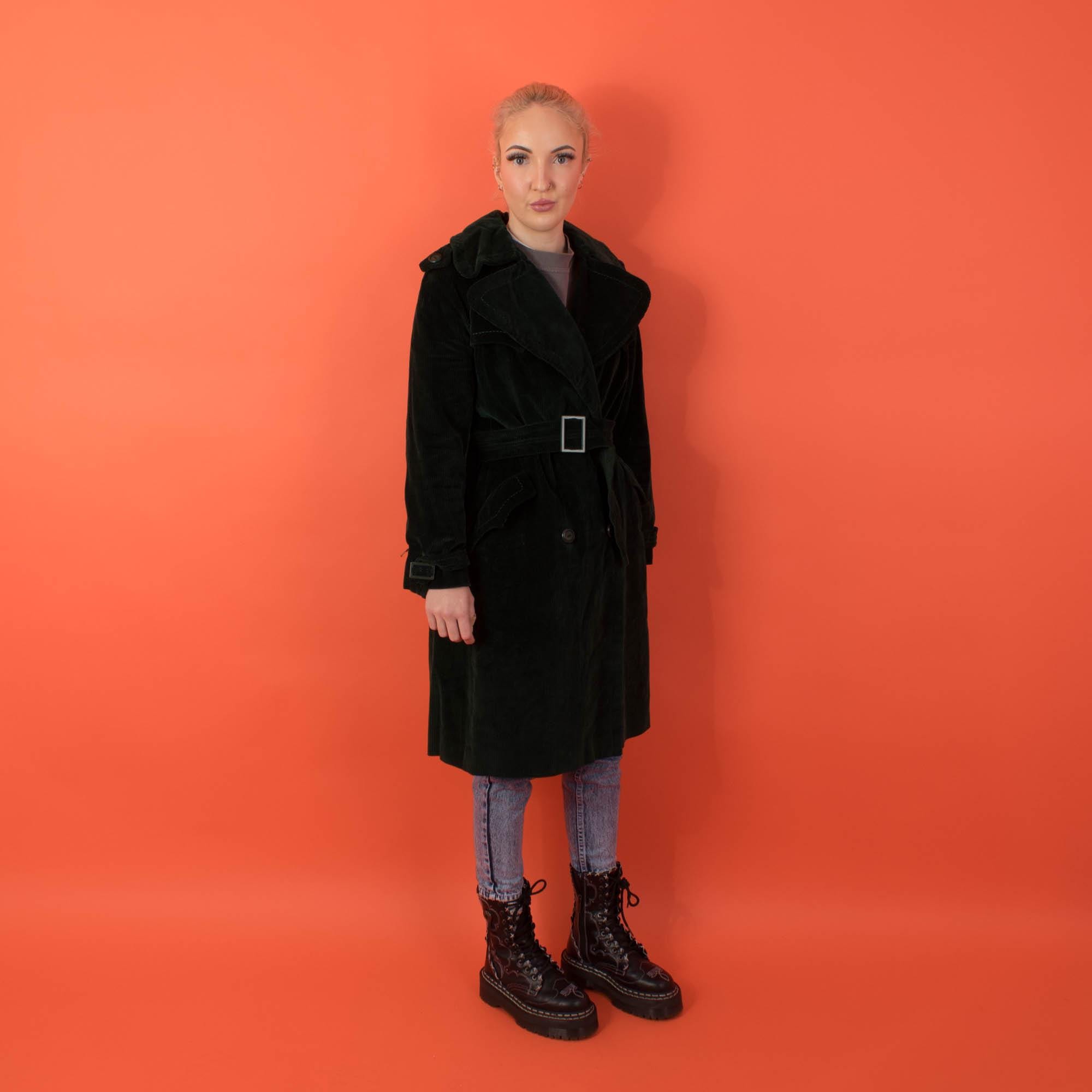 Vintage Elgee forest green cord trench coat, womens 60s 70s trench coat - Small / Medium - Image 3