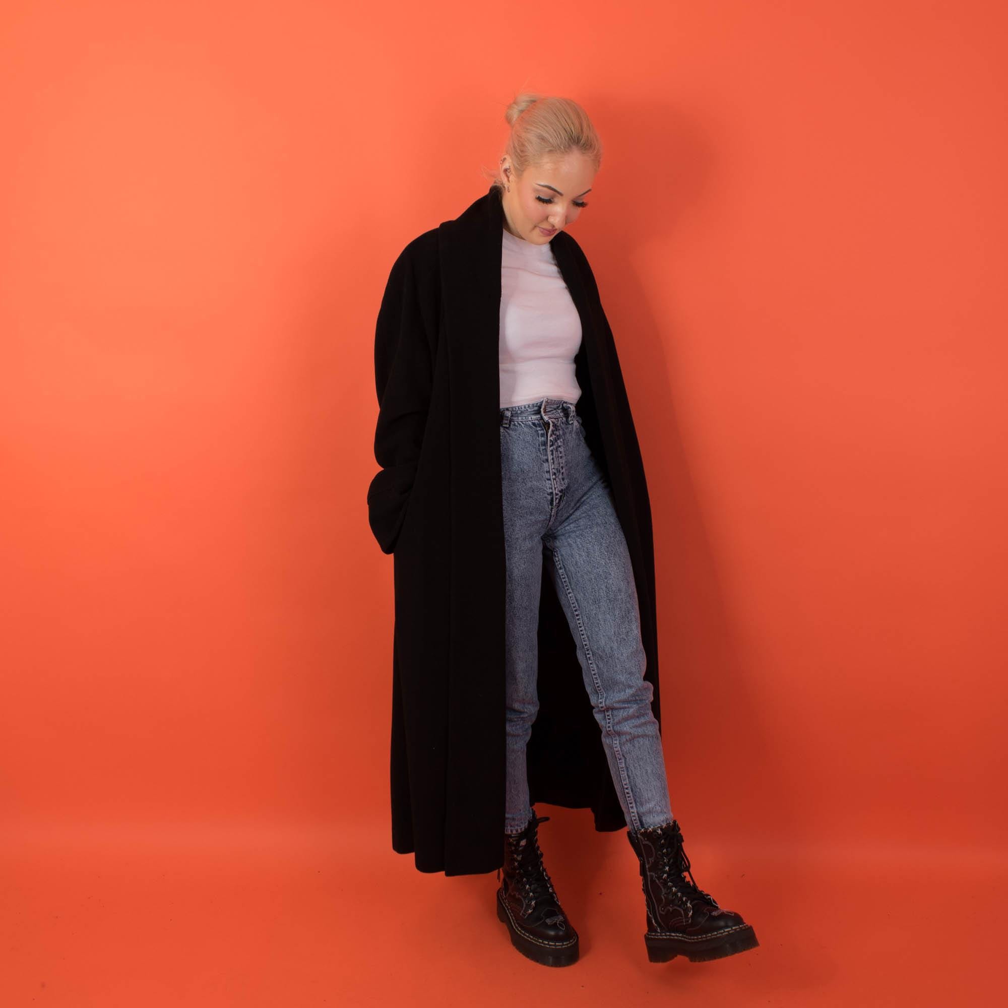 Vintage Harrods long wool coat, womens 90s black wool coat - Small / Medium - Image 8