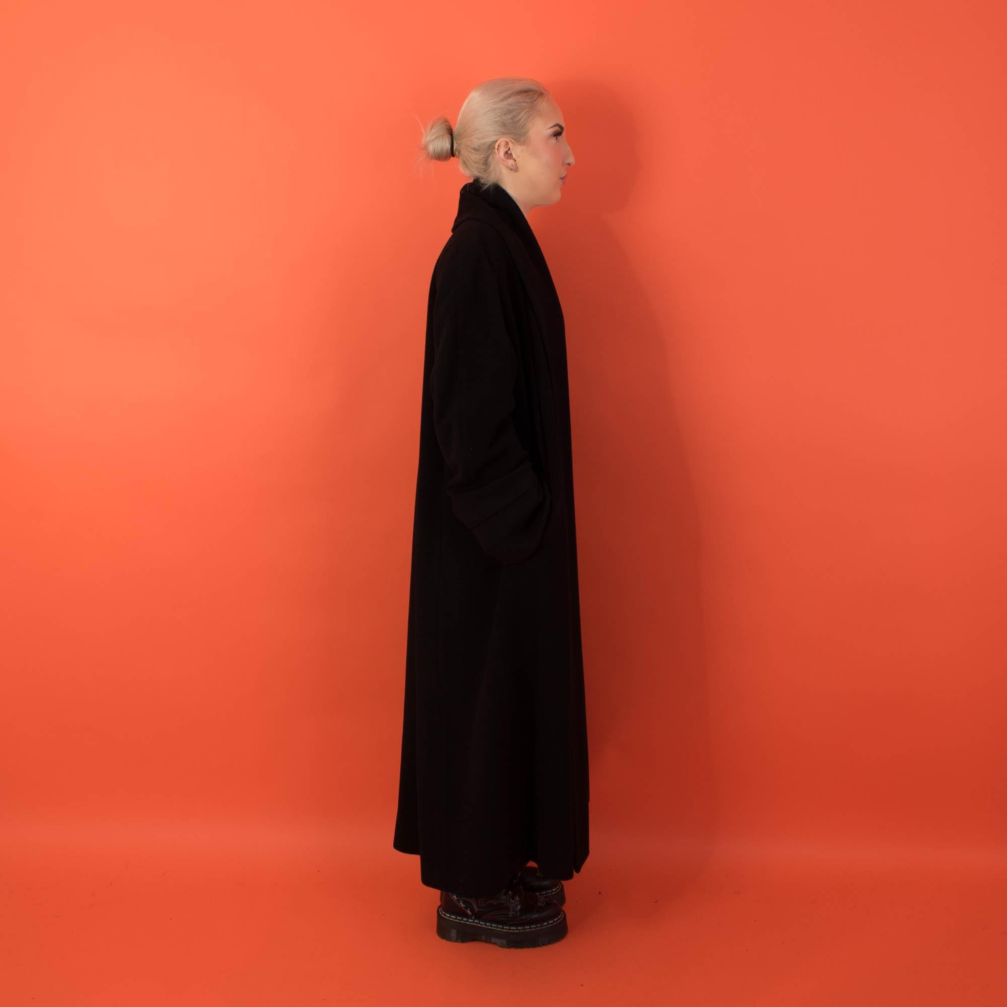 Vintage Harrods long wool coat, womens 90s black wool coat - Small / Medium - Image 2