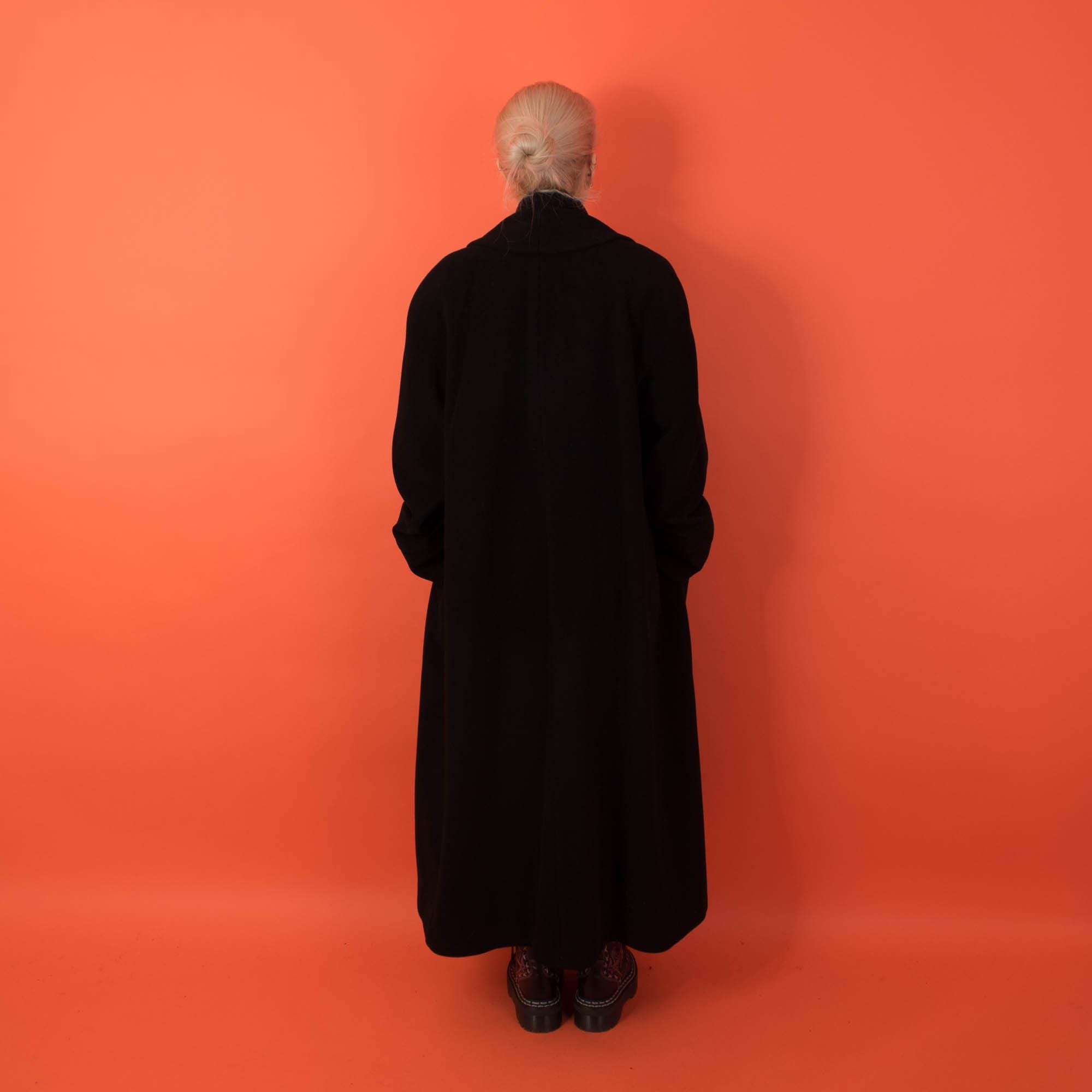 Vintage Harrods long wool coat, womens 90s black wool coat - Small / Medium - Image 4