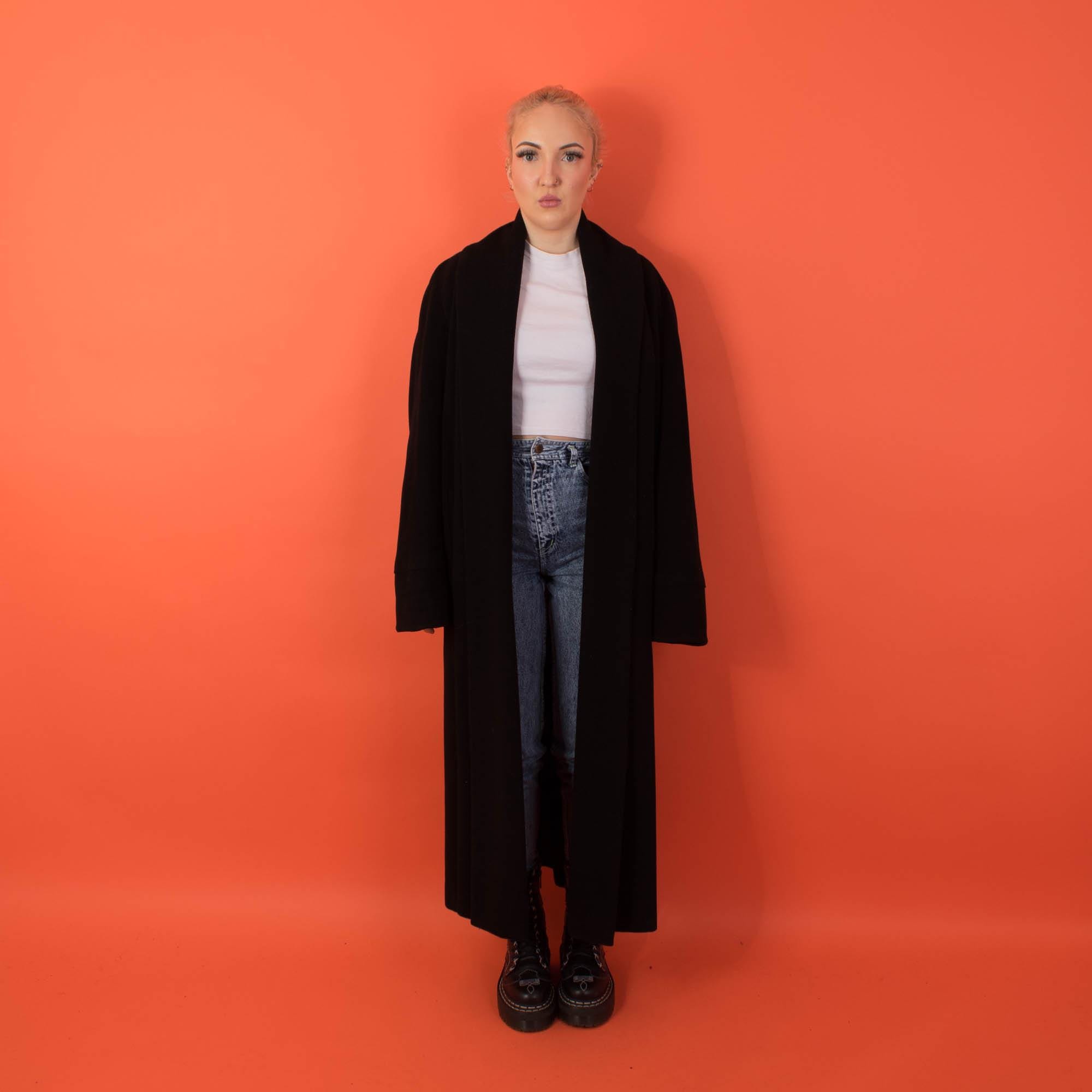 Vintage Harrods long wool coat, womens 90s black wool coat - Small / Medium - Image 5