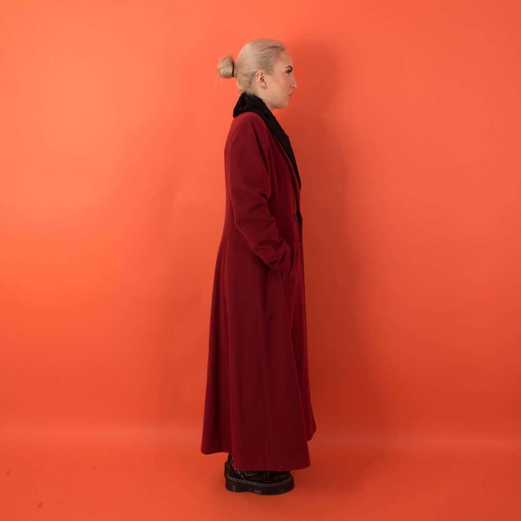 Vintage red wool coat with black velvet collar, 80s womens long lined coat - Small - Image 2