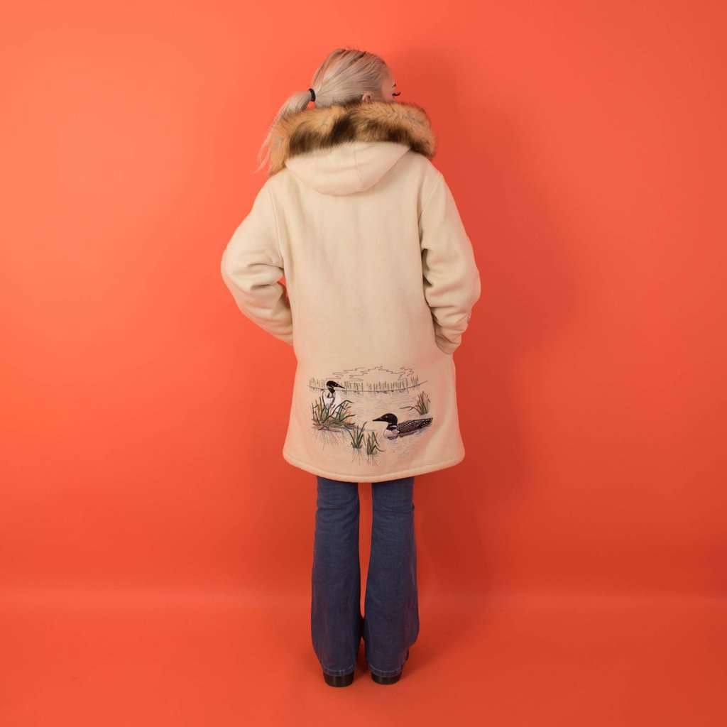 Vintage Northern Sun Limited Edition wool parka jacket, embroidered duck hooded wool coat, made in Canada - Medium - Image 6