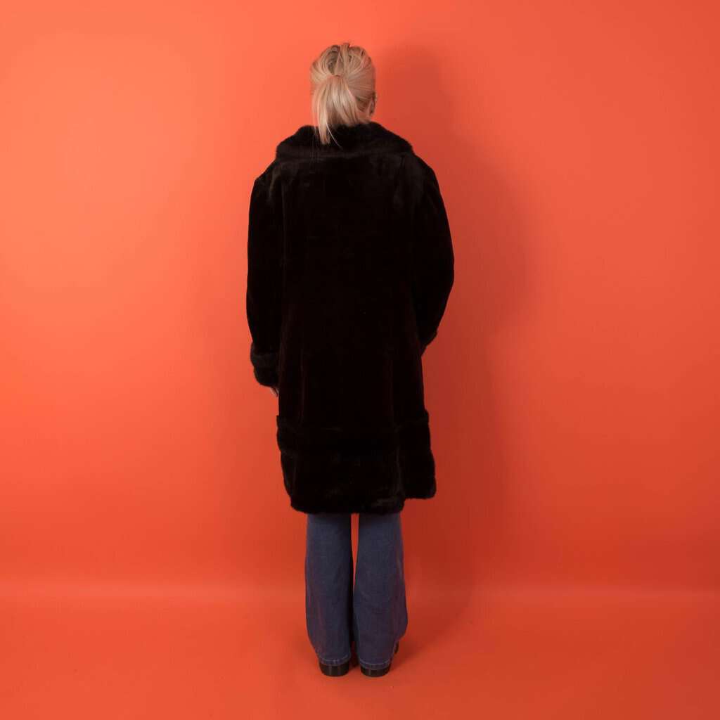 Vintage chocolate brown faux fur coat, womens heavy faux fur winter jacket - Medium - Image 4