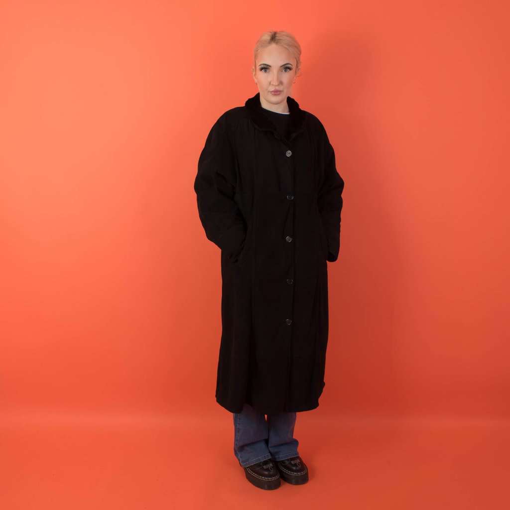 Vintage black shearling coat, womens soft leather fur jacket, longline shearling - Medium / Large - Image 5