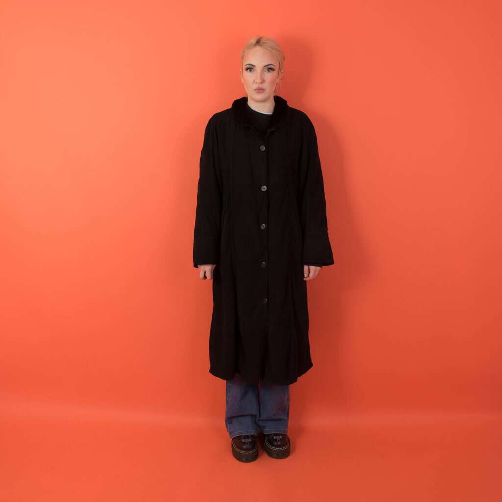 Vintage black shearling coat, womens soft leather fur jacket, longline shearling - Medium / Large
