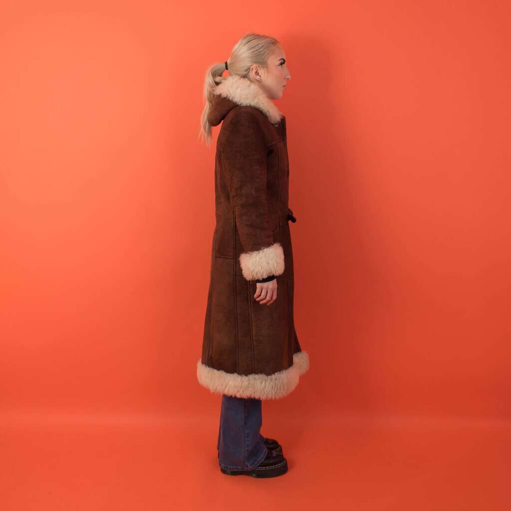 Vintage suede Penny Lane coat, womens hooded shearling boho hippie coat, retro Afghan coat - XS / Small - Image 2