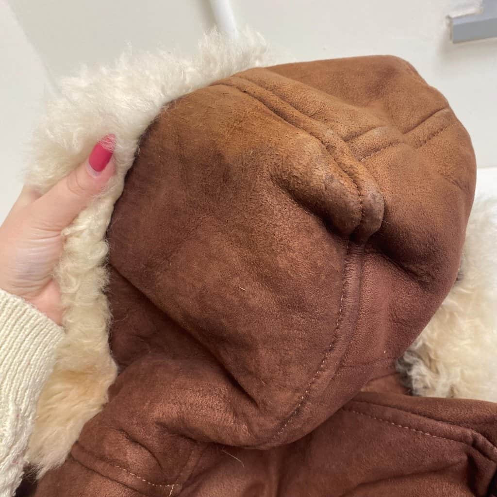 Vintage suede Penny Lane coat, womens hooded shearling boho hippie coat, retro Afghan coat - XS / Small - Image 8