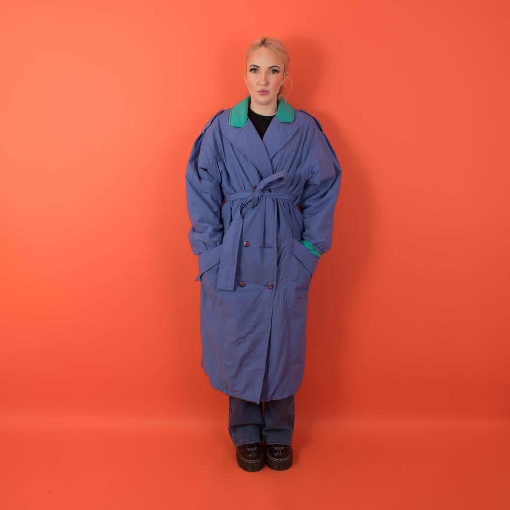 1980s colour block trench coat, womens vintage padded trench coat, womens retro jacket, made in Ireland - Medium / Large