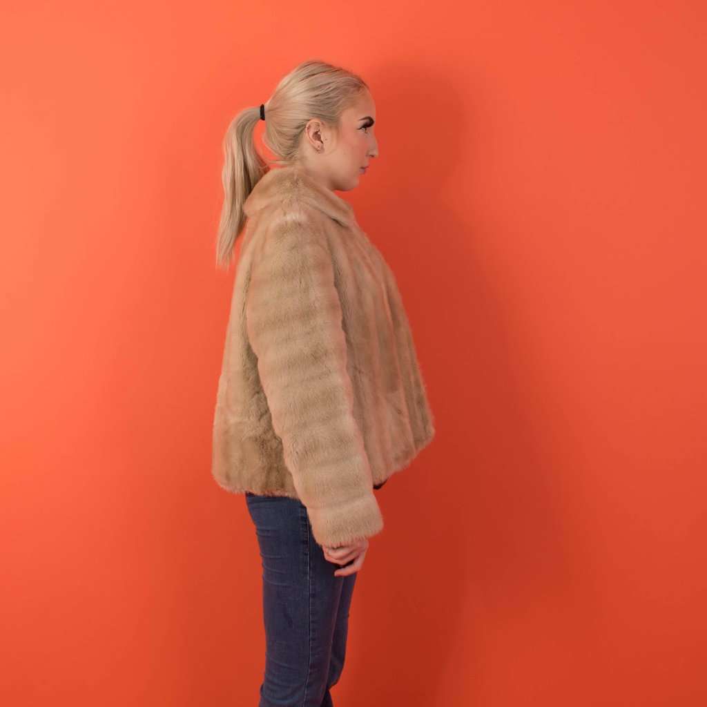 Vintage pale blonde boxy faux fur coat, 1970s Tissavel faux fur jacket - Medium - Image 2