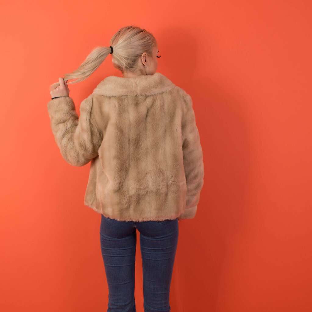 Vintage pale blonde boxy faux fur coat, 1970s Tissavel faux fur jacket - Medium - Image 4