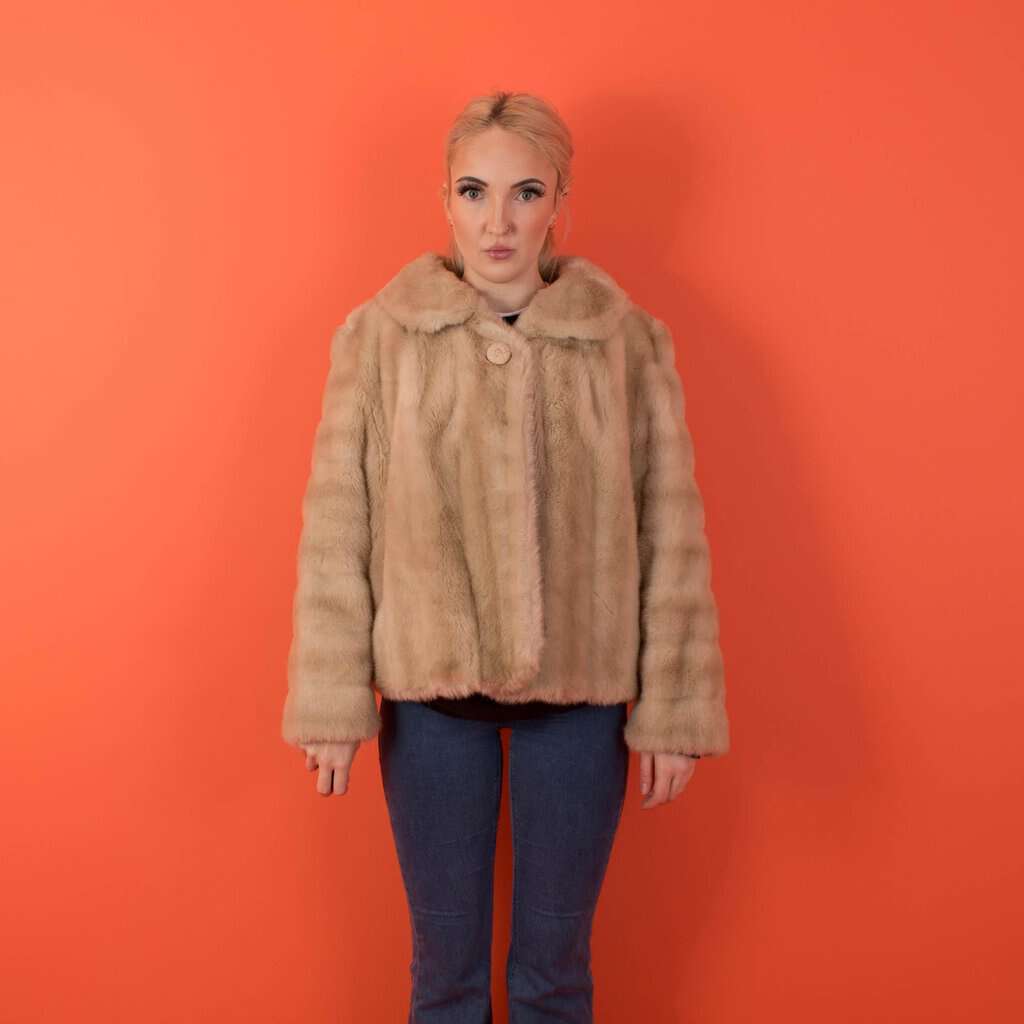 Vintage pale blonde boxy faux fur coat, 1970s Tissavel faux fur jacket - Medium