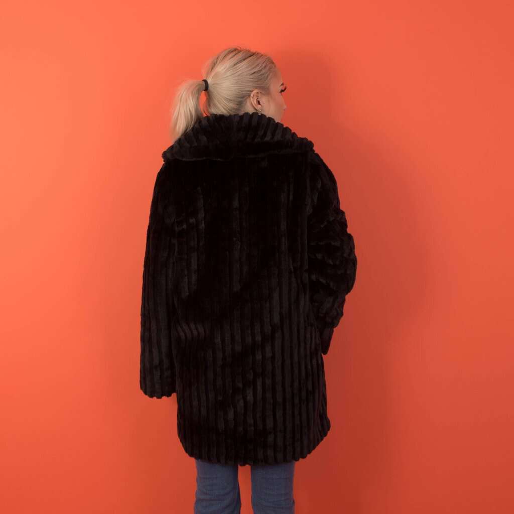 Vintage black faux fur coat, long cosy winter coat, soft black coat - Medium - Image 4