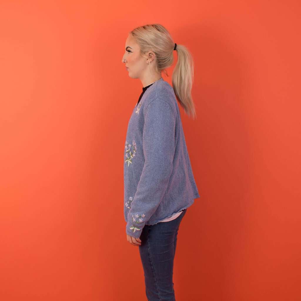 Vintage floral cardigan by Tulchan, blue cardigan with pretty pastel flowers - Medium / Large - Image 3