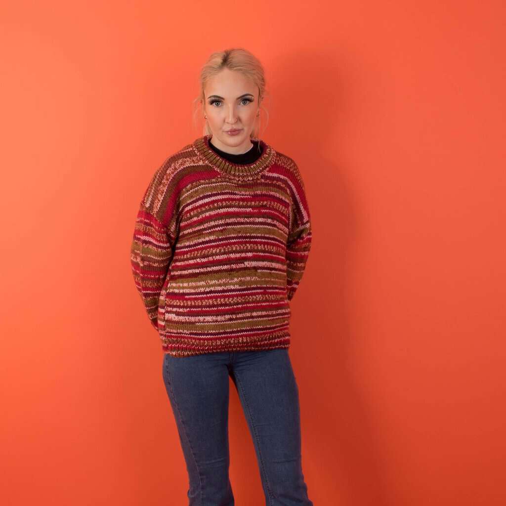 Handknitted colourful vintage sweater, womens 90s striped jumper - Small