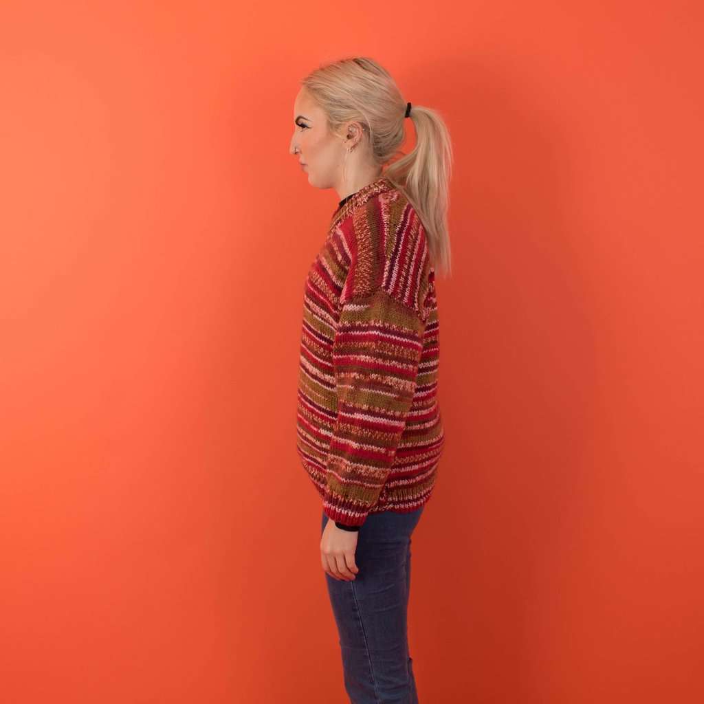 Handknitted colourful vintage sweater, womens 90s striped jumper - Small - Image 4